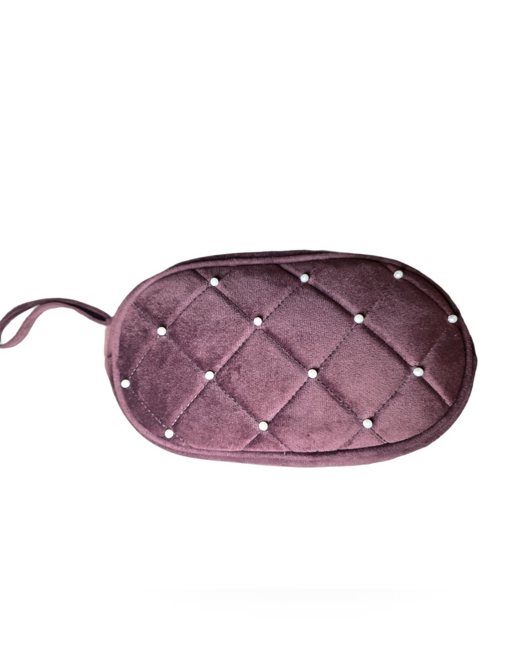 ULTA Beauty Burgundy Quilted Velvet Pearl Cosmetic Bag Wristlet EUC